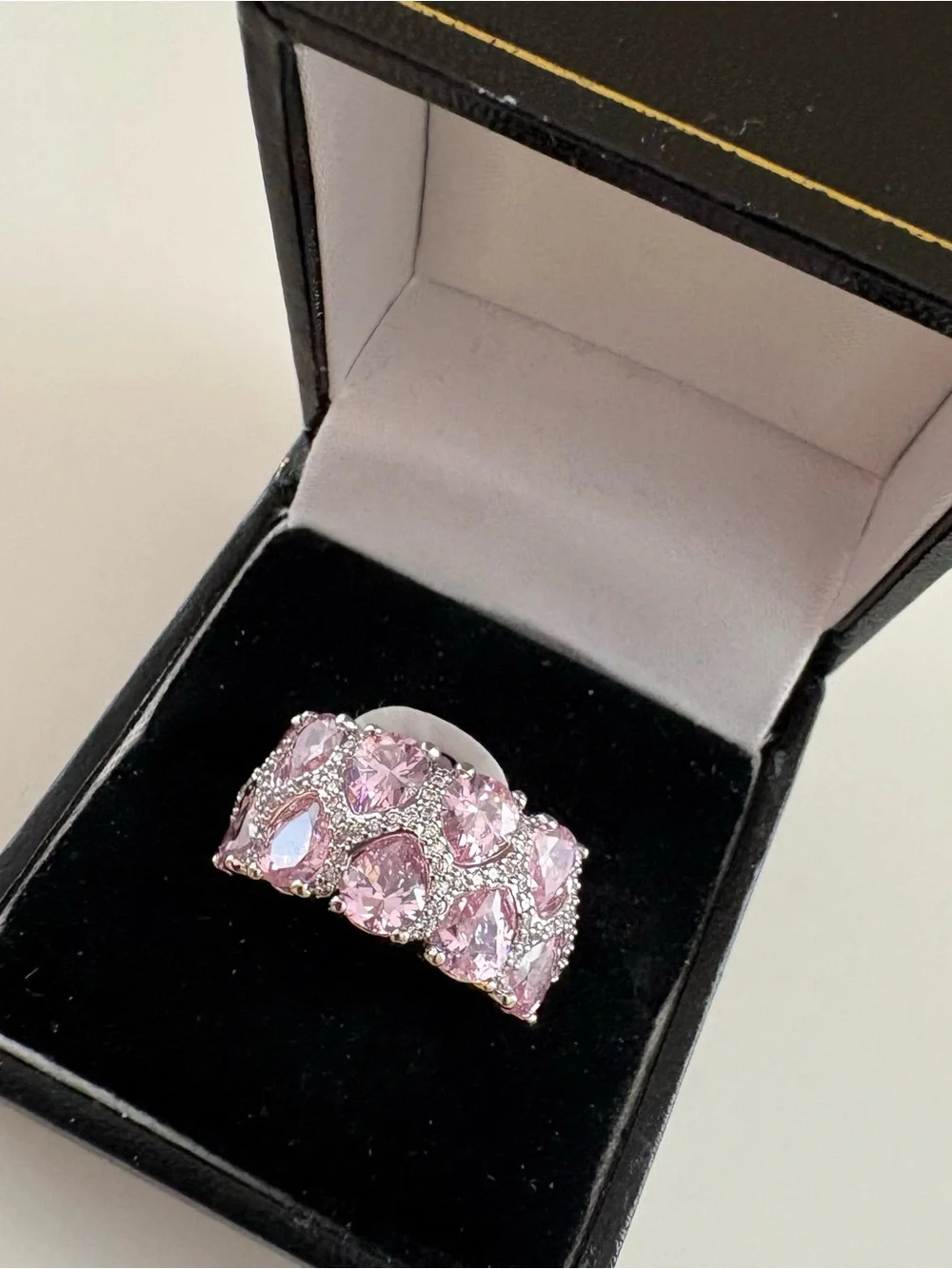 Bomb Party Glowing Dreams Ring RG87878 Rose Quartz CZ Rhodium Plating
